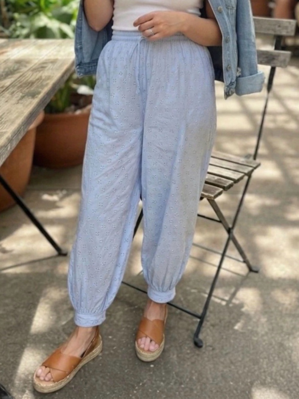 NWT Scoop Eyelet Harem Pants XL Light Blue 100% Cotton Lined Boho Chic Comfort
